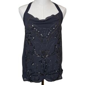 Vintage EXPRESS Gray Beaded Sequin Cami Racerback Tank S Y2K Rave Club Cyber